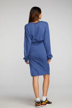 New Chaser Brand Triblend Midi Dress With Shirring At Waist And Side Slit