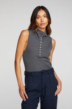 Best Sale Chaser Brand Triblend Rib Knit Button Down Tank