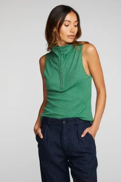 Fashion Chaser Brand Triblend Rib Knit Button Down Tank