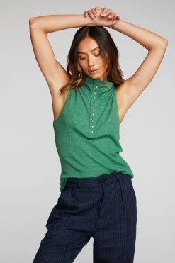 Fashion Chaser Brand Triblend Rib Knit Button Down Tank