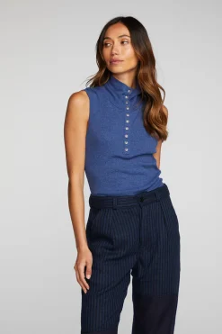 Best Sale Chaser Brand Triblend Rib Knit Button Down Tank