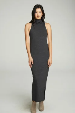 Clearance Chaser Brand Turtle Neck Tank Maxi Dress With Side Slits