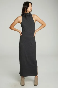 Clearance Chaser Brand Turtle Neck Tank Maxi Dress With Side Slits