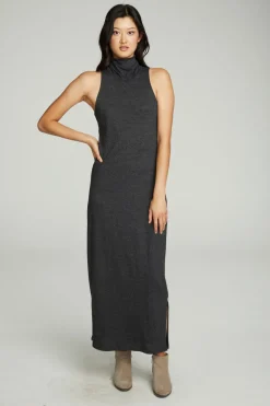 Clearance Chaser Brand Turtle Neck Tank Maxi Dress With Side Slits