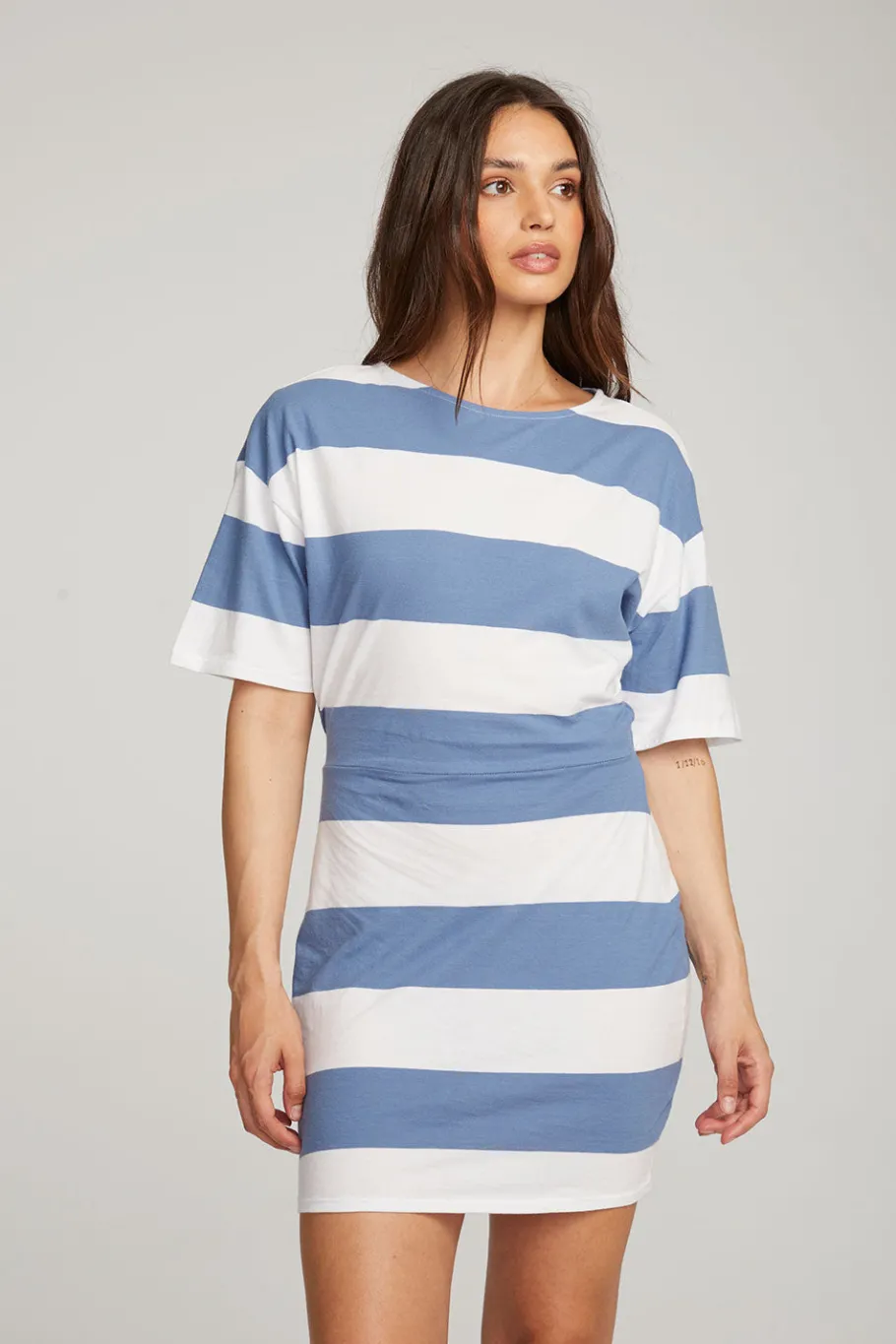 Hot Chaser Brand Villa Vintage Blue Stripe Mini Dress
