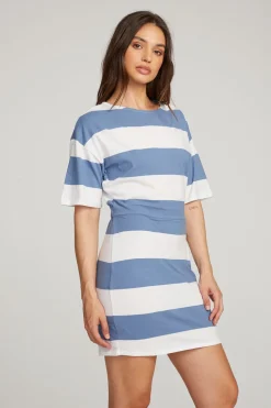 Hot Chaser Brand Villa Vintage Blue Stripe Mini Dress