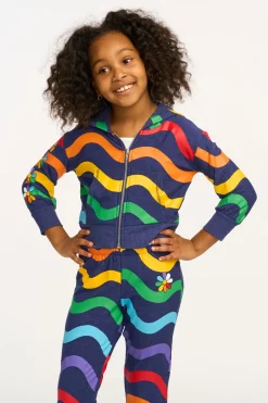 New Chaser Brand Wavy Flower Rainbow Zip-up Hoodie