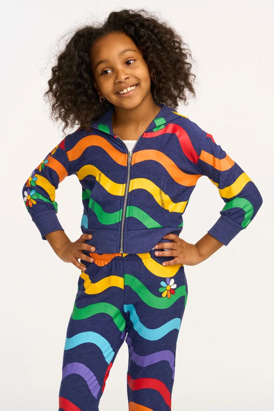 New Chaser Brand Wavy Flower Rainbow Zip-up Hoodie