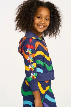 New Chaser Brand Wavy Flower Rainbow Zip-up Hoodie
