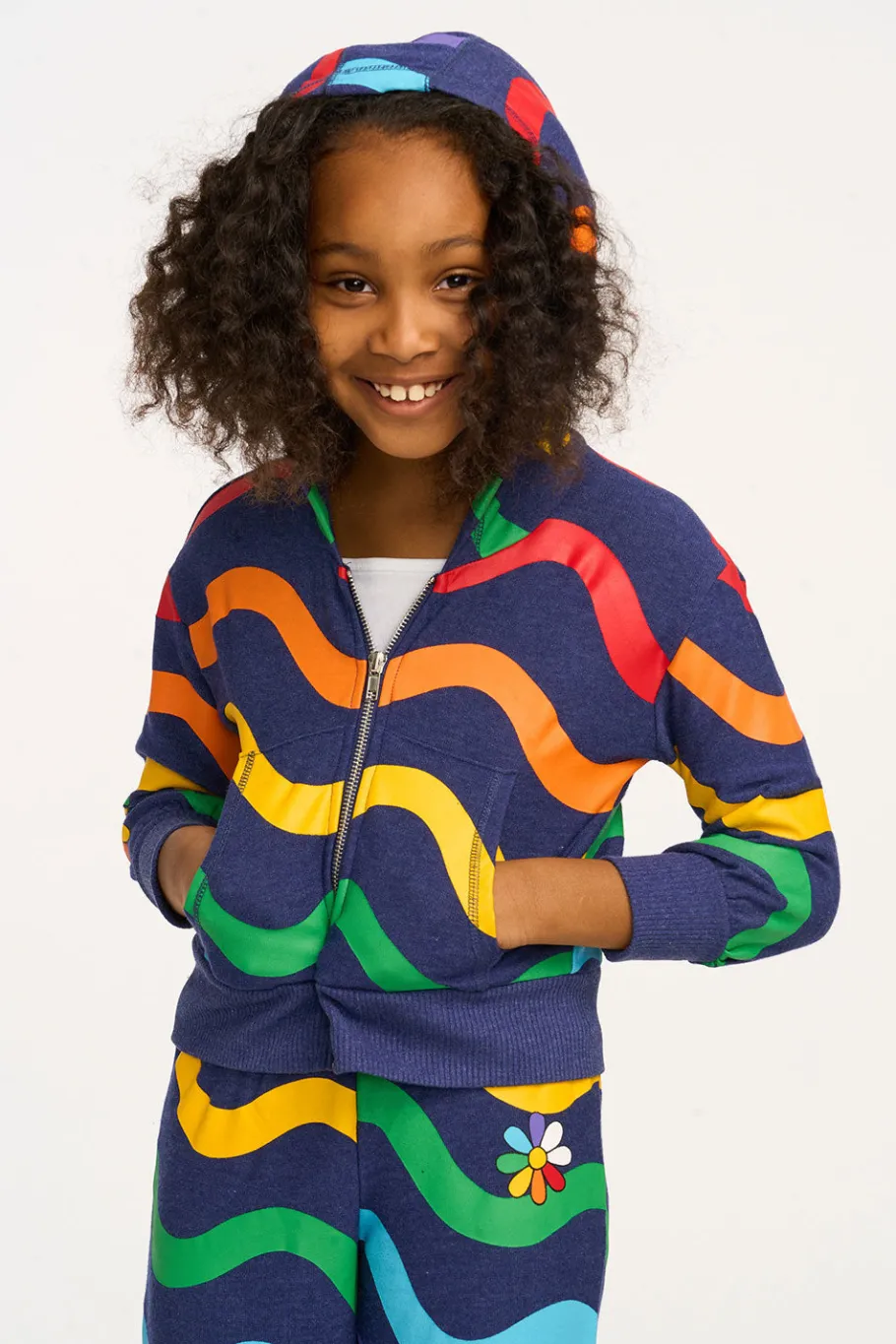 New Chaser Brand Wavy Flower Rainbow Zip-up Hoodie