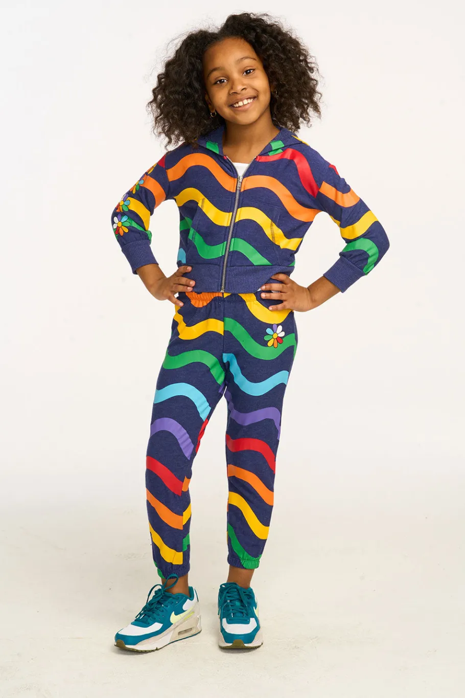New Chaser Brand Wavy Flower Rainbow Zip-up Hoodie