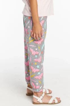 Flash Sale Chaser Brand Wonder Woman All Over Logo Girls Cozy Knit Sweatpant