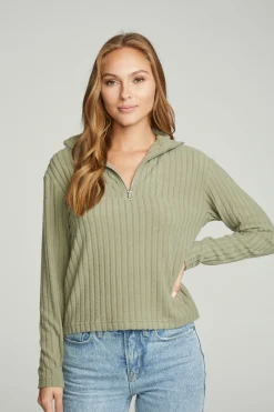 New Chaser Brand Zip Up Mock Neck Long Sleeve Pullover