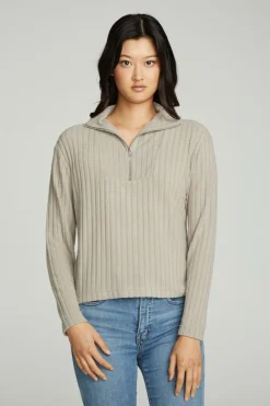 Best Sale Chaser Brand Zip Up Mock Neck Long Sleeve Pullover