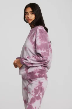 New Chaser Brand Zuma Cotton Terry Crewneck Pullover With Distressed Detail Long Sleeve